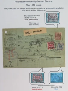 Germany 1889 10Pf Michel No 47d, 20Pl, 50Pf UV Fluorescence - On Parcel Card - Picture 1 of 10