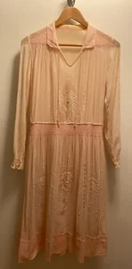 Antique 1920's PINK Crochet and Embroidered Eyelet Dress from France Size Small - Picture 1 of 21