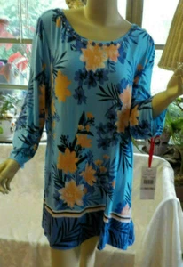 Ruby Rd Plus Embellished Top Size 1XL NWT Tropical Print Boat Nk Handkerchief He - Picture 1 of 12