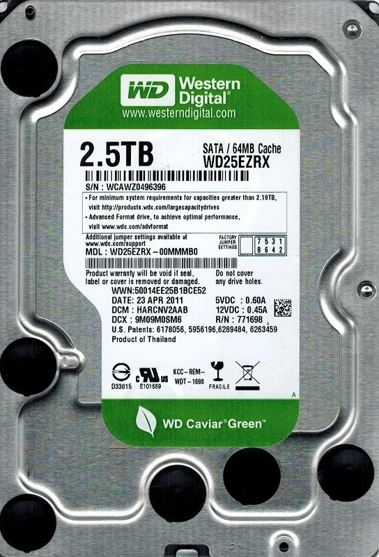 WD25EZRX-00MMMB0 Western Digital DCM: HARCNV2AAB 2.5TB - Image 1 of 1