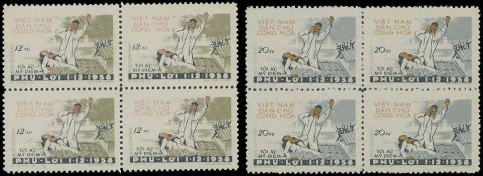 1959, VIETNAM, MASACRE DE PHU LOI, JUEGO DE 2 EN BLOQUES DE 4, NH, SC. #97-98 Foto 1 de 1