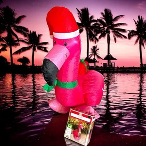 3.5 Ft LED Flamingo Christmas Inflatable Coastal Boat Parade Tropical Beach - Picture 1 of 9