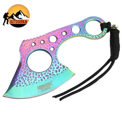 Hacha CLEAVER Arco Iris Titanio con CUENTAS DE CRÁNEO Táctica Caza Espiga Completa con Funda Foto 1 de 2
