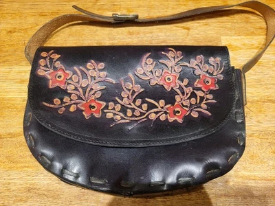 Vintage Dorothy Perkins Real Leather Bag Stitced Satchel Embossed Red Floral - Image 1 of 4