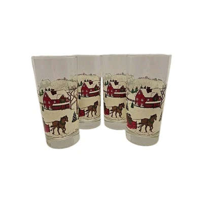 Juego de 4 vasos vintage Libbey Christmas Winter Village Scene 6,25”  Foto 1 de 4