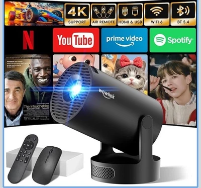 Wowlink W210 Mini Projector 4K WiFi6 BT5.4 Auto Keystone 180° Rotate Black - Image 1 of 4