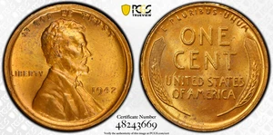1942 P Multi Struck On Center Parital Collar Error Wheat Cent PCGS MS 62 RB - Picture 1 of 4