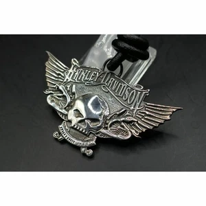 Collar Harley-Davidson Ala Calavera Cuero Cordón Hecho de Plata 925 Motociclista Sin Usar - Imagen 1 de 8