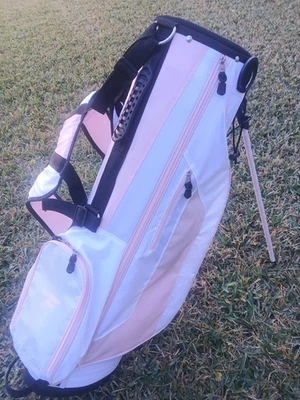 Отличная дамская розовая/белая верхняя сумка для гольфа с подставкой Flite с двойными ремнями для переноски 6 направлений - Изображение 1 из 4