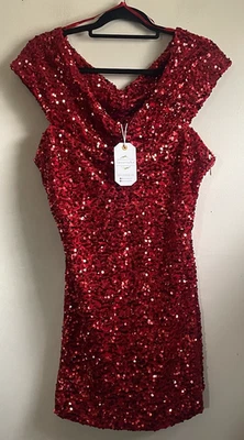 NWT Loveriche Sequined Dress  Womens Size Large Red Plunging V-Neck Sleeveless - Image 1 of 4