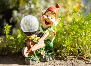 Dwarf Pushing Cart Sculpture Solar Light (D73) - Picture 1 of 4