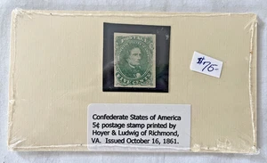 CSA 5cent Postage Stamp Issued October 16, 1861 UNUSED - Picture 1 of 2