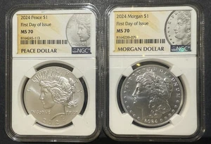 2024 2pc Morgan and Peace Dollar set, MS70 NGC FDOI (11045) - Picture 1 of 3