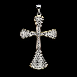 925 Sterling Silver Pendant Round Simulated Cz Cross Gemstone Jewelry - Picture 1 of 13