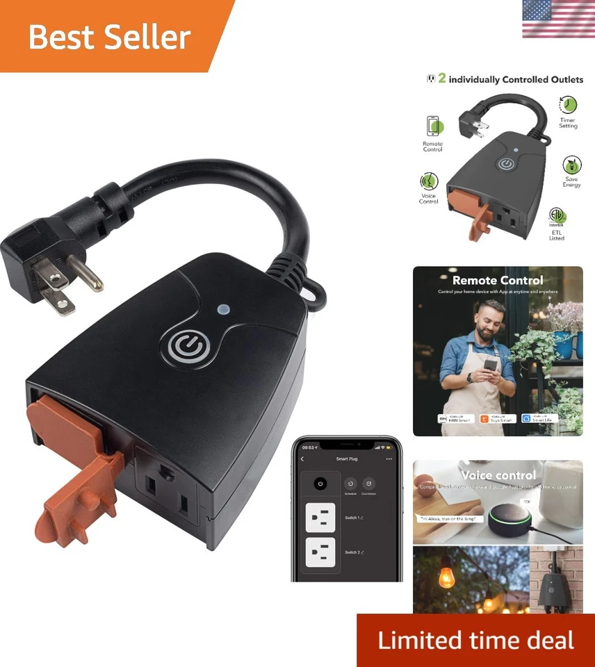 Outdoor Smart WiFi Plug HBN Heavy Duty Wi-fi Timer With Two Grounded Outlet by