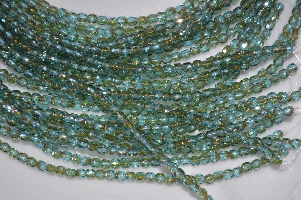 Czech Fire Polished 3mm round faceted glass beads - Aquamarine Celsian - Image 1 of 1