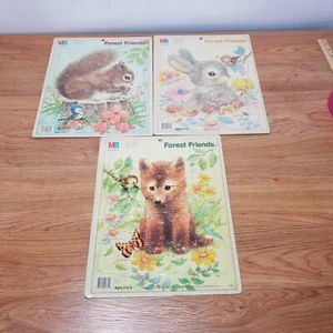 3 Vintage MB Forest Friends Puzzles 25 Pieces 1987 Rabbit Fox Squirrel Giordano  - Picture 1 of 12