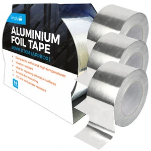 3x ALUMINIUM FOIL TAPE Self Adhesive Silver Repair All Metal Surfaces 50MM X 10M - Picture 1 of 4