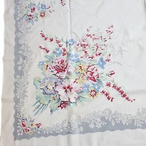 1950s Vintage Woven Floral Tablecloth Heavy Broadcloth Mid Century By Queen Anne