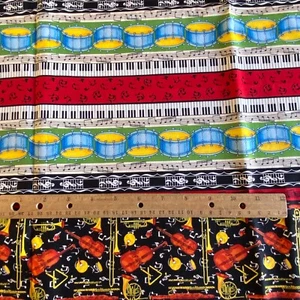 1.9 YD Orchestra Stripe Fabric Novelty Quilting Cotton - Picture 1 of 6