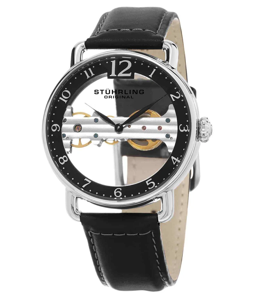 Mens Wrist Watch Timepiece Water Resistant Rotating Leather Strap Quartz Date - Image 1 of 1