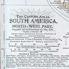 1899 South America Map ORIGINAL Ecuador Brazil Columbia STEAMSHIP RAILWAYS