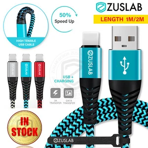 ZUSLAB Nylon USB 3A Fast Charging Cable Data For Apple Charger iPhone iPad - Picture 1 of 11