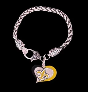 Pulsera de fútbol, dije de corazón de fútbol broche colgante tejido pulsera de plata - Imagen 1 de 2