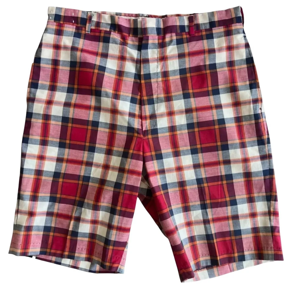 VTG Levi's Sta-Prest Mens 31" Waist Plaid Shorts Red Blue Orange White Retro 60s - Image 1 of 4