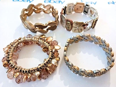 Pulseras elásticas anchas. Faith Hope Love, oro + metales multicolores, pedrería Foto 1 de 4