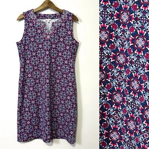 Vestido Talbots Shift Talla Mediana Geométrico Floral Cuello Dividido Sin Mangas Rosa Azul - Imagen 1 de 6