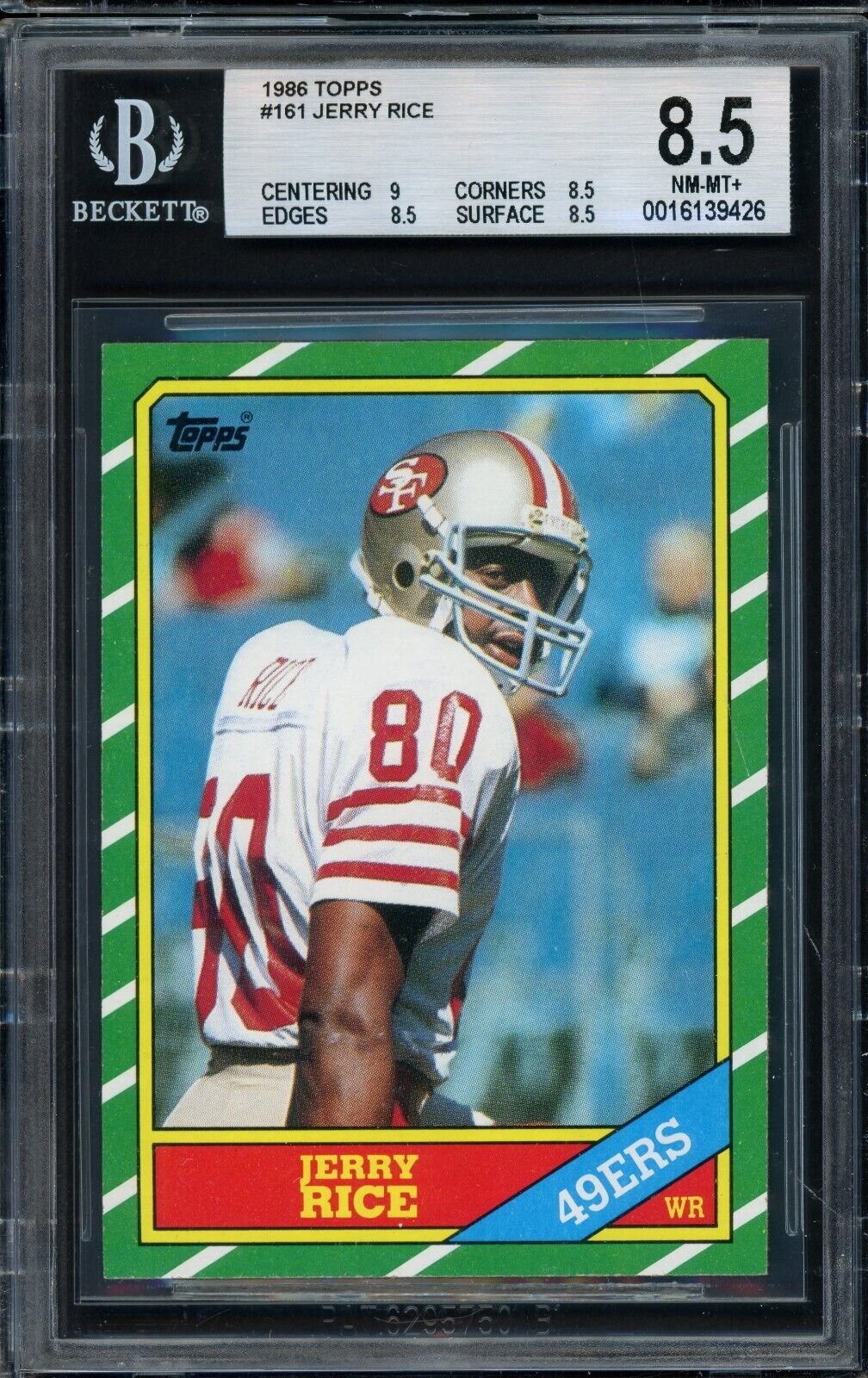 1986 Jerry Rice Topps #161 RC Rookie BGS 8.5 (9/8.5/8.5/8.5) **CENTERED**