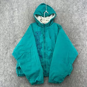 VINTAGE Reebok Jacket Mens M Green Quilt Lined Big Logo Hooded Puffer Coat 90s - Picture 1 of 10