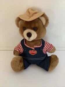 VTG Del Monte country yumkins bear In Denim Overalls Hat And Gingham Shirt EUC - Picture 1 of 7