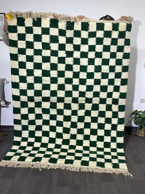 Alfombra marroquí hecha a mano blanca y verde alfombra azilal-alfombra marroquí Foto 1 de 4