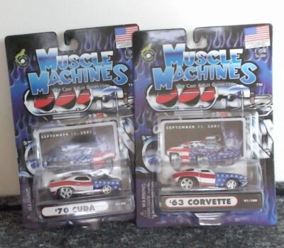 2 Vintage Muscle Machines Diecast Cars September 9/11 Red White Blue 01-98 100 - Image 1 of 4