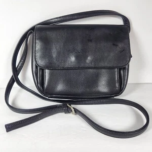 Black Leather Crossbody Shoulder Purse Handbag Messenger Lined Pockets - Picture 1 of 11