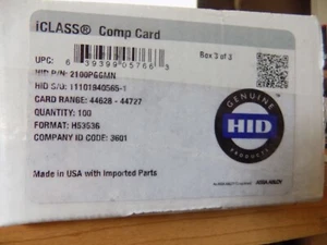 NUEVA TARJETA INTELIGENTE HID iCLASS 2100 PGGMN formato H53536 rango 44628-44727 PACK DE 10 - Imagen 1 de 1