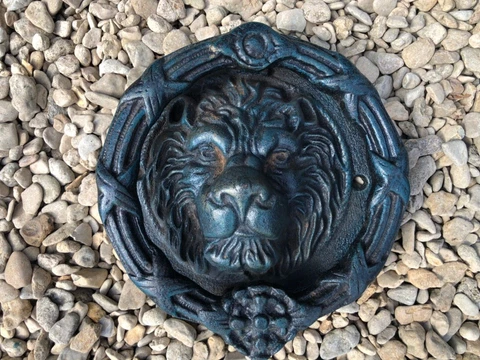 Large Vintage Iron Lion Head Door Knocker Wreath Lions Antique 8" diameter Cover