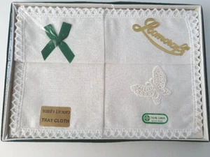  Loomcraft Linen Tray Cloth Crochet Original Box Made Ireland Butterfly Vtg New - Picture 1 of 11
