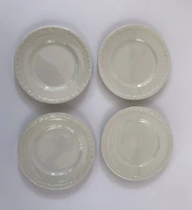 4 Wedgwood Bread & Butter Plates Hedge Rose 1-64 & 7-63 White Embossed Flowers - Picture 1 of 3