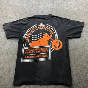 Vintage Harley Davidson Shirt Men Small Black Orange Motorcycle Spell Out Biking - Picture 1 of 15