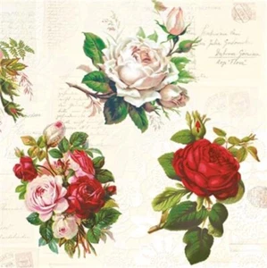 ENGLISH ROSES Vintage Floral Napkins with Script, Stamp, Napkins for Decoupage - Picture 1 of 1