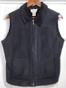 Pendleton Womens SMALL Vest Black Suede Faux Fur Full Zip Pockets Outdoors - Picture 1 of 9