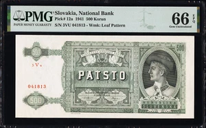 Slovakia 500 Korun 1941 WWII Pick-12a GEM UNC PMG 66 EPQ - Picture 1 of 2