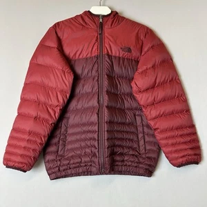 The North Face Puffer Jacket Mens Large Red Maroon Colorblock Full Zip Hooded - Picture 1 of 23