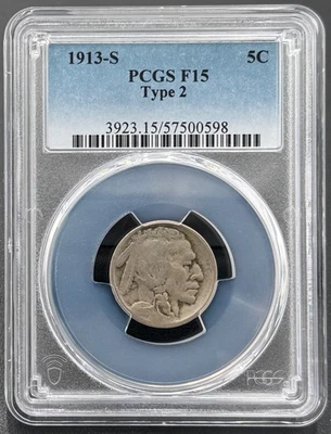 1913 S Type 2 Buffalo Nickel PCGS Fine 15, Low Mintage Key Date Coin - Image 1 of 4