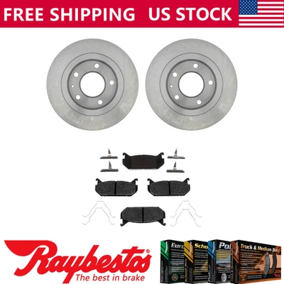 Rear Brake Rotors + Ceramic Brake Pads & Hardware For 1993-1997 Ford Probe - Image 1 of 4