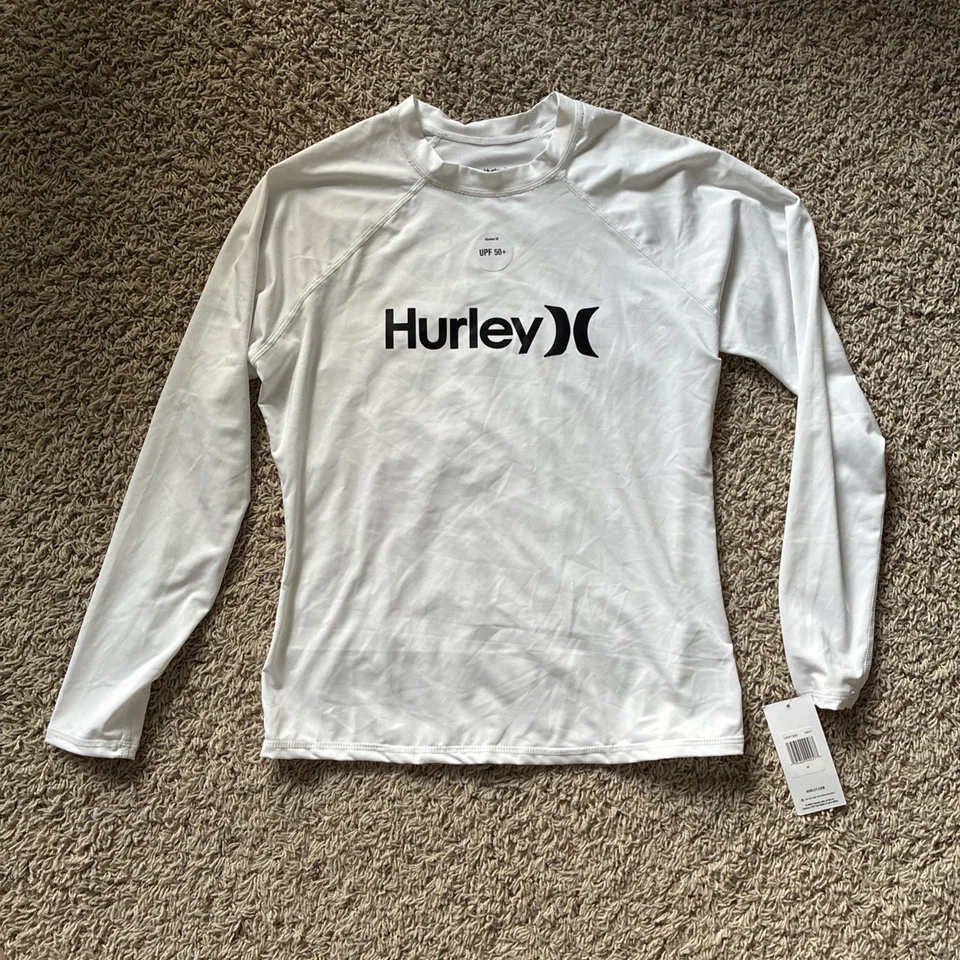 Hurley SPF 50+ Youth Medium Long Sleeve White Swim Shirt - Image 1 of 4