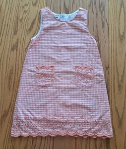 Oshkosh B’Gosh Girls Gingham Orange & White Dress Eyelet Trim Hem 4 4T - Picture 1 of 7